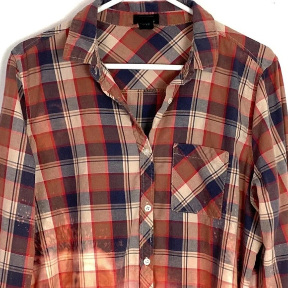 Handmade Ombré Custom Bleached Plaid Button Down Shirt Women Small Upcycled Boho - Picture 3 of 12